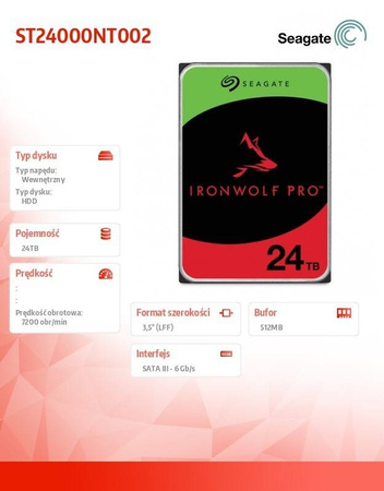SEAGATE DYSK IRONWOLF PRO 24TB 3,5'' SATA ST24000NT002