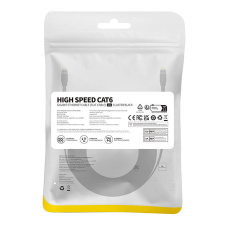 PŁASKI KABEL SIECIOWY BASEUS ETHERNET RJ45, CAT.6, 12M (CZARNY)
