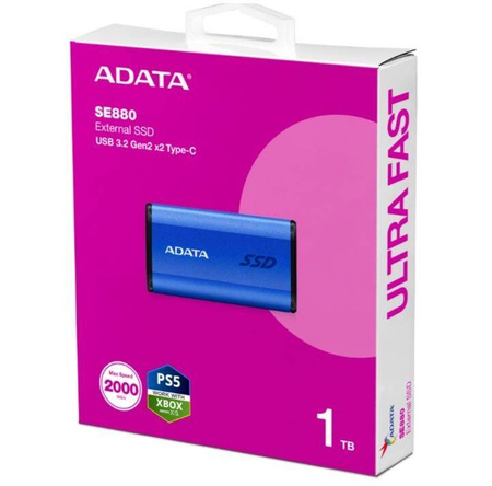 ADATA DYSK ZEWNĘTRZNY SSD SE880 1TB USB3.2A/C GEN2X2 NIEBIESKI