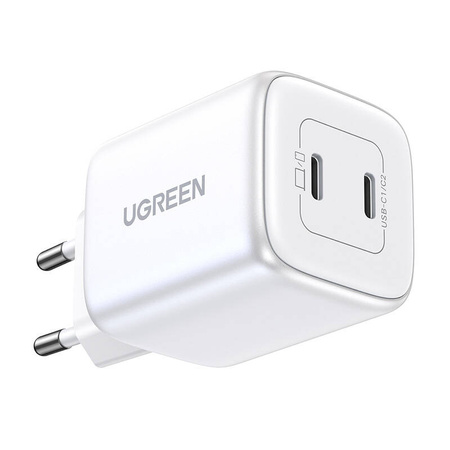ŁADOWARKA SIECIOWA UGREEN NEXODE 45W, 2X USB-C, PD3.0, QC4.0, GAN (BIAŁY)