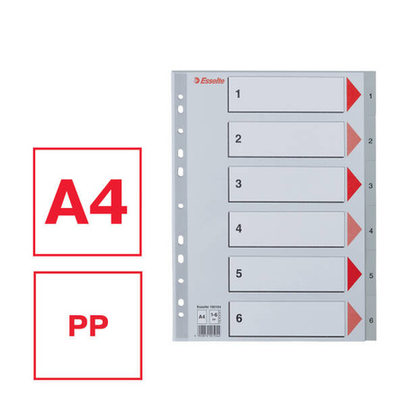 PRZEKŁADKI 1-6 A4 ESSELTE 100104 SZARY PP