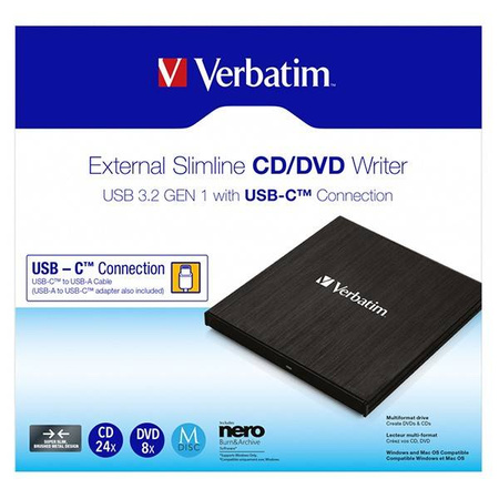 NAGRYWARKA ZEWNĘTRZNA VERBATIM CD/DVD SLIMLINE USB 3.2
