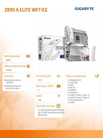 GIGABYTE PŁYTA GŁÓWNA Z890 A ELITE WF7 ICE