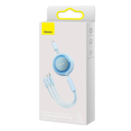 KABEL USB 3W1 BASEUS BRIGHT MIRROR 2, MICRO USB / LIGHTNING / USB-C, PŁASKI, 3.5A, 1.1M (BŁĘKITNY)
