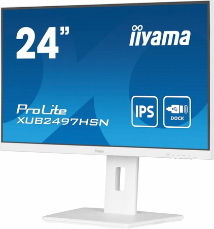 IIYAMA MONITOR 24 CALE XUB2497HSN-W2 IPS, USB-C DOCK, HDMI, DP, 300CD, PIVOT, HAS, BIAŁY