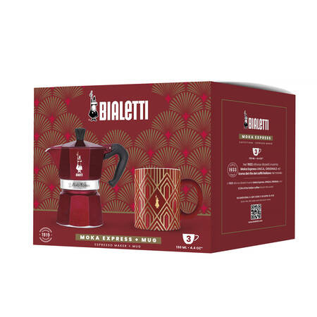 KAWIARKA BIALETTI - DECO GLAMOUR - MOKA EXPRESS 3TZ CZERWONA + KUBEK