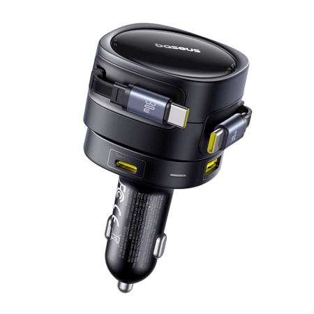 ŁADOWARKA SAMOCHODOWA BASEUS ENJOYMENT MAX Z KABLAMI USB-C+USB-C I PORTAMI USB-A+USB-C 90W CZARNY