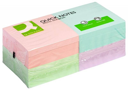 KARTECZKI SAMOPRZYLEPNE 76X76MM Q-CONNECT RAINBOW PASTELOWE MIX 12X100KART