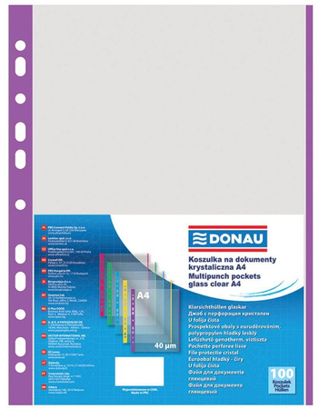 KOSZULKI KRYSTALICZNE A4 DONAU FIOLETOWY BRZEG PP 40MIC 100SZT