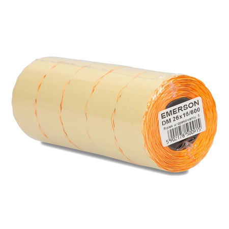 ETYKIETY SAMOPRZYLEPNE 26X16MM DO METKOWNIC EMERSON POMARAŃCZOWE 5ROLEK*600SZT