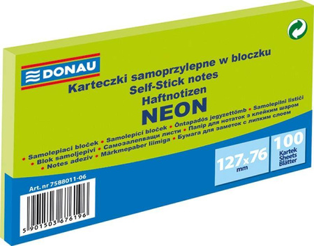KARTECZKI SAMOPRZYLEPNE 127X76MM DONAU NEON ZIELONE 100KART