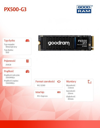 GOODRAM DYSK SSD PX500-G3 256GB M.2 PCIE 3X4 NVME