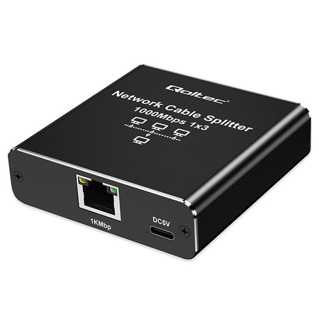 QOLTEC ROZDZIELACZ SPLITTER ETHERNET MINI SWITCH 1X3 RJ45 | 1000MB/S | USB-C | ALUMINIUM