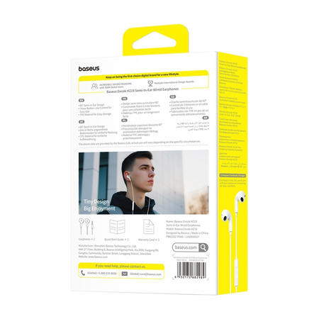 PRZEWODOWE SŁUCHAWKI DOUSZNE BASEUS ENCOK HZ19 BIAŁE