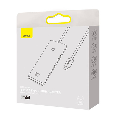 HUB 4W1 BASEUS LITE SERIES USB-C DO 4X USB 3.0 + USB-C, 2M (CZARNY)