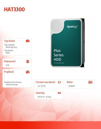 SYNOLOGY DYSK HAT3300-6T 6TB 3,5 SATA 6 GB/S 5400RPM 3Y