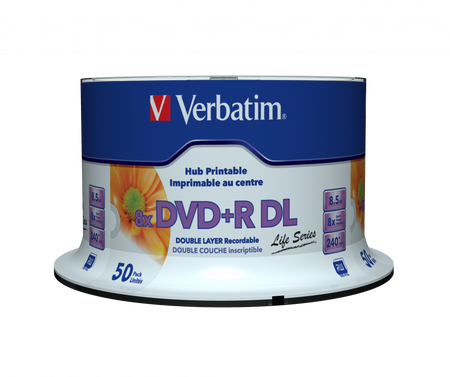 VERBATIM DVD+R DL, DOUBLE LAYER INKJET PRINTABLE, 97693, 8.5GB, 8X, SPINDLE, 50-PACK, 12CM, DO ARCHIWIZACJI DANYCH