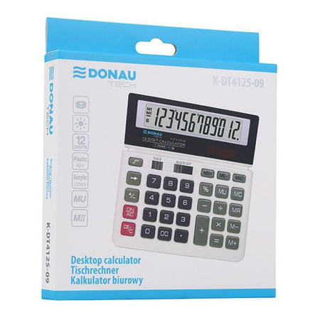 KALKULATOR BIUROWY 155X152X28MM DONAU TECH BIAŁY SOLARNE+BATERIA