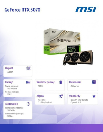 MSI KARTA GRAFICZNA GEFORCE RTX 5070 12G INSPIRE 3X OC