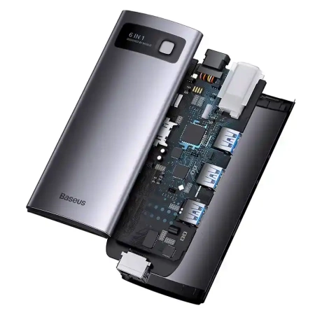 HUB 6W1 BASEUS STARJOY SERIES, USB-C DO HDMI + 3 X USB 3.0 + USB-C PD + RJ45