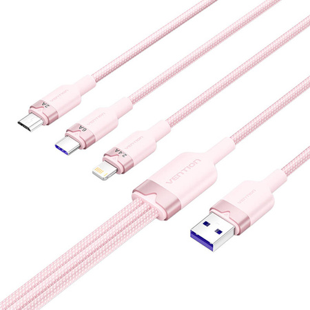 KABEL USB 2.0 A DO 3W1 6A VENTION CTRPG 1.5M (RÓŻOWY)
