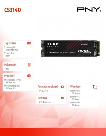 PNY DYSK SSD 1TB M.2 2280 CS1040 M280CS3140-1TB-RB