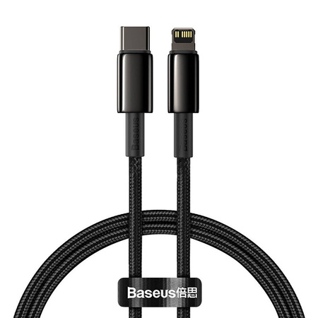KABEL USB-C DO LIGHTNING BASEUS TUNGSTEN GOLD, 20W, 5A, PD, 2M (CZARNY)