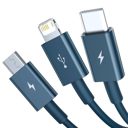 KABEL USB 3W1 BASEUS SUPERIOR SERIES, USB DO MICRO USB / USB-C / LIGHTNING, 3.5A, 1.5M (NIEBIESKI)