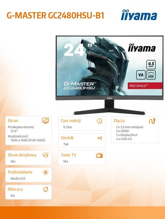 IIYAMA MONITOR 24 CALE GC2480HSU-B1,VA,180HZ,1500R,USBX2,0,5MS,300CD