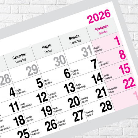 KALENDARZ WISZĄCY TRÓJDZIELNY O-PRESS ROK 2026 BUKIET