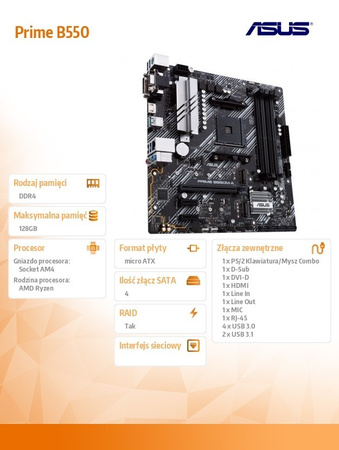 ASUS PŁYTA GŁÓWNA PRIME B550M-A/CSM AM4 4DDR4 HDMI M.2 MATX