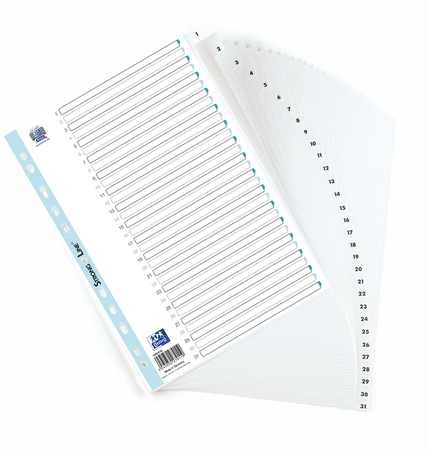 PRZEKŁADKI 1-31 A4 OXFORD 100204793 BIAŁE PP 120MIC
