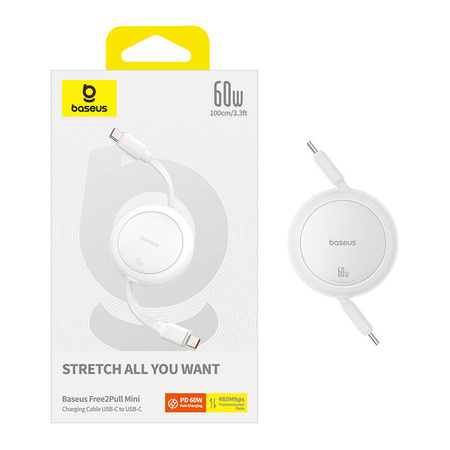 Kabel USB Baseus Free2Pull Mini USB-C do USB-C, 60W, 1, (biały)