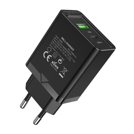 ŁADOWARKA SIECIOWA EU USB-A (18W) USB-C (20W) VENTION FBBB0-EU 2.4A PD3.0 (CZARNA)