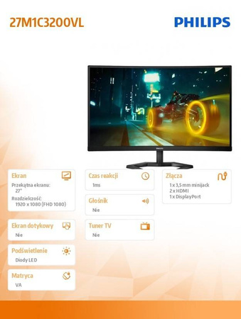 PHILIPS MONITOR 27 CALI 27M1C3200VL CURVED VA 165HZ HDMI DP