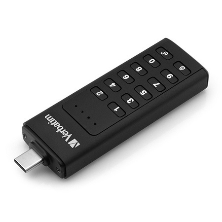VERBATIM USB FLASH DISK, USB 3.0, 128GB, KEYPAD SECURE, CZARNY, 49432, USB C, 256BITOWE SZYFROWANIE AES, LED