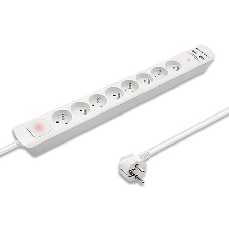 QOLTEC LISTWA ANTYPRZEPIĘCIOWA | 8 GNIAZD | 2XUSB | 1.8M | BIAŁA