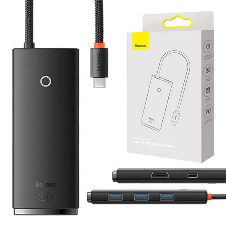 HUB BASEUS 5-PORTOWY USB-C DO HDMI+USB3.0X3+PD (CZARNY)