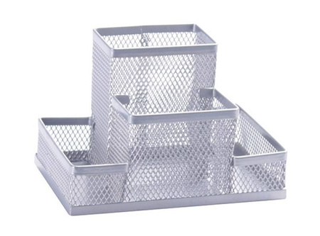 PRZYBORNIK NA BIURKO 153X103X100MM Q-CONNECT OFFICE SET SREBRNY METALOWA SIATKA
