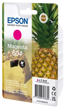 EPSON ORYGINALNY INK / TUSZ C13T10G34010, T10G340, 604, MAGENTA, 2.4ML, EPSON XP-2200, XP-3200, XP-4200, WF-2930DWF, WF-2950DWF