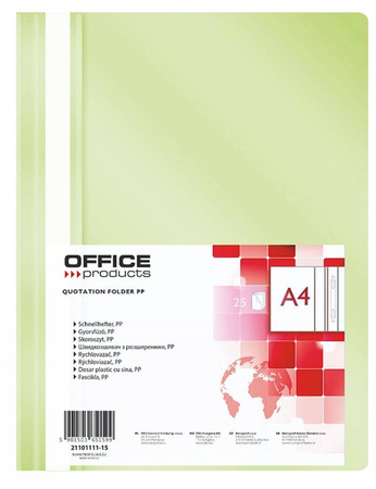 SKOROSZYT A4 OFFICE PRODUCTS MIĘKKI JASNOZIELONY PP 100/170MIKR