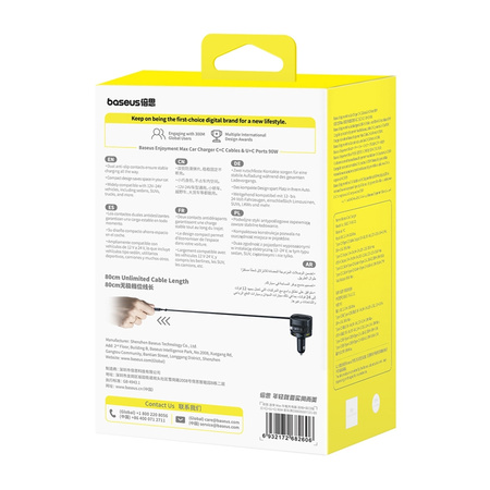 ŁADOWARKA SAMOCHODOWA BASEUS ENJOYMENT MAX Z KABLAMI USB-C+USB-C I PORTAMI USB-A+USB-C 90W CZARNY