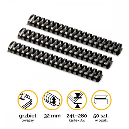 GRZBIET PLASTIKOWY 32MM FELLOWES 5349302 CZARNY 50 SZT