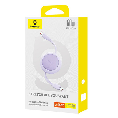 KABEL USB BASEUS FREE2PULL MINI USB-C DO USB-C 60W, 1M (FIOLETOWY)