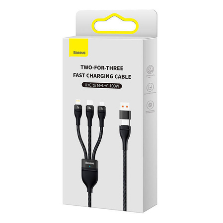 KABEL USB 3W1 BASEUS FLASH SERIES 2, USB-C + MICRO USB + LIGHTNING, 100W, 1.2M (CZARNY)