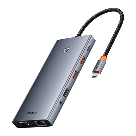 HUB 13W1 BASEUS PORTALJOY USB-C DO HDMI+DP+VGA+C+USB+PD+RJ45+SD/TF+3.5MM (SZARY)