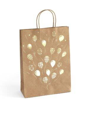 TOREBKA NA PREZENTY 33X10X24CM ARGO 257008 CIEMNOBEŻOWA ZŁOTE BALONY PAPIER KRAFT 5SZT