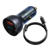 Ładowarka samochodowa Baseus Particular Digital Display z wyświetlaczem, USB + USB-C, QC3.0+PD, 5A, 65W (szara) + kabel USB-C 1m 100W (czarny)