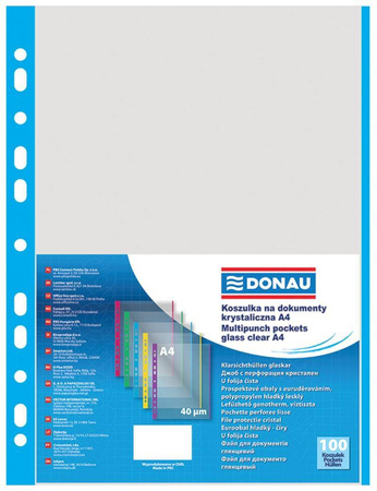 KOSZULKI KRYSTALICZNE A4 DONAU NIEBIESKI BRZEG PP 40MIC 100SZT