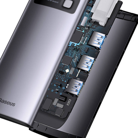 HUB 6W1 BASEUS METAL GLEAM SERIES, USB-C DO 3X USB 3.0 + USB-C PD + MICROSD/SD